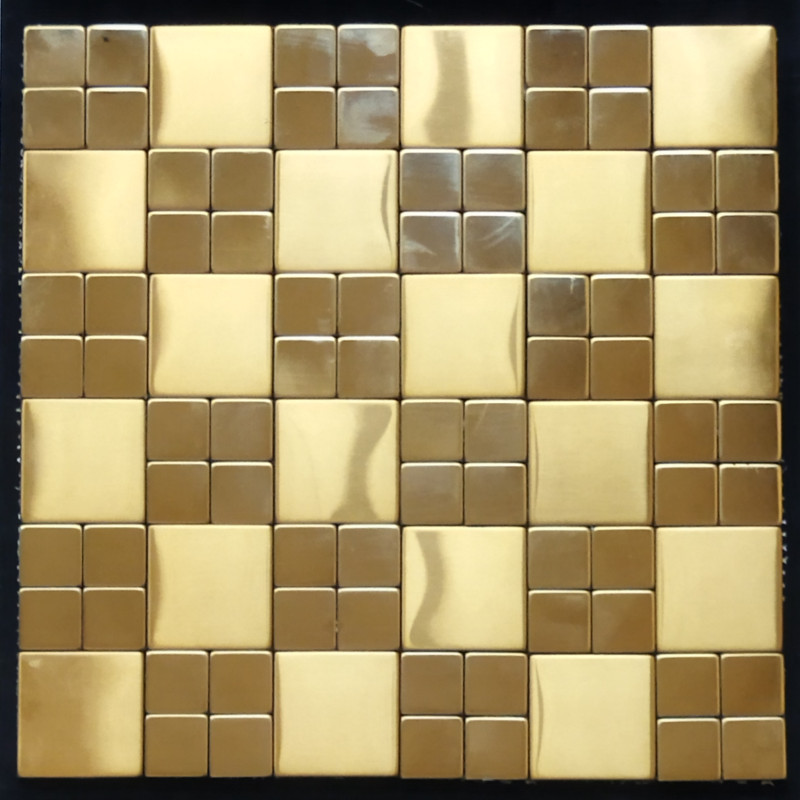 Square Mix Mosaic Tile - Gold Matt & Gold Mirror Mix Titanium Color