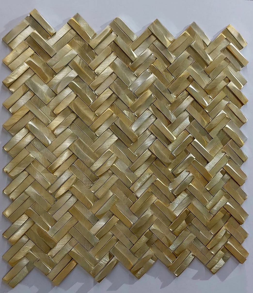 Herringbone Gold Gravity Aluminium Mesh Mosaic Backsplash Wall Tile