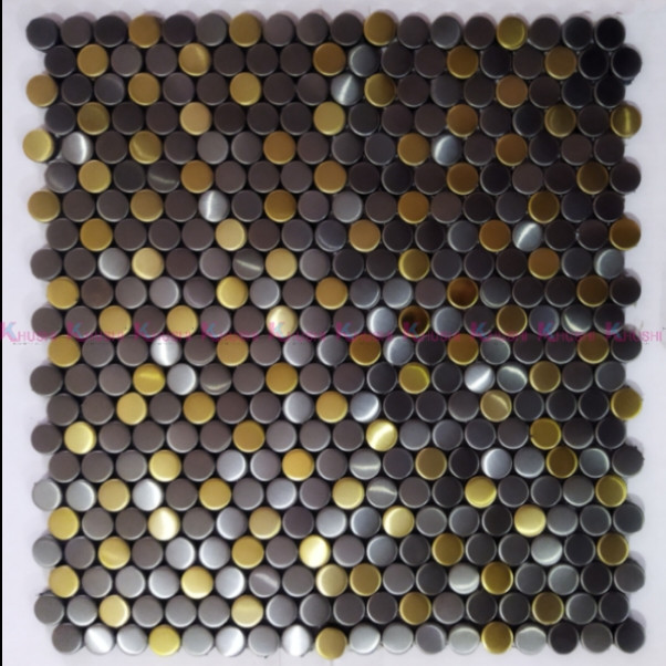 Penny Mix Mosaic Tile - Gold Matt & Black Matt Mix Titanium Color