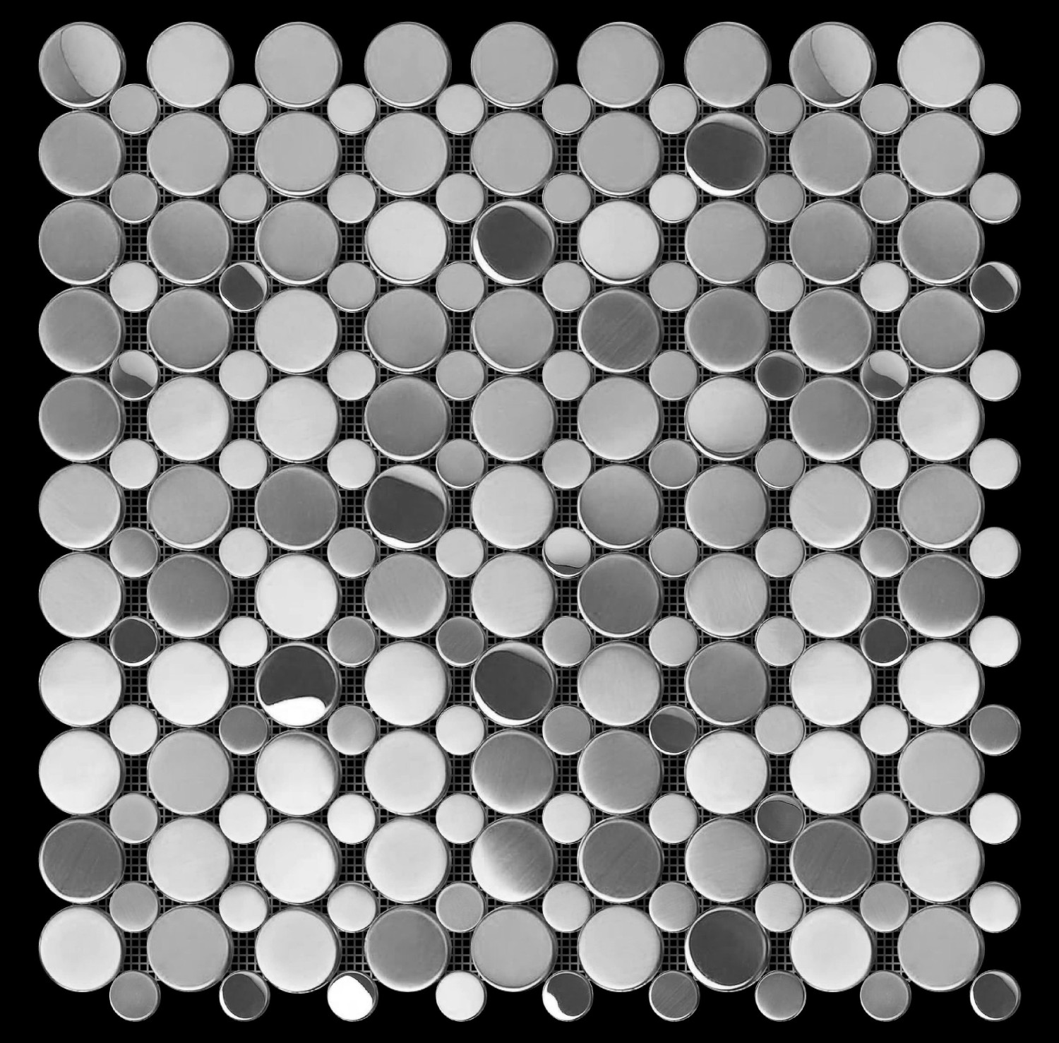 Penny Galaxy Round Silver Mirror Mosaic Tile