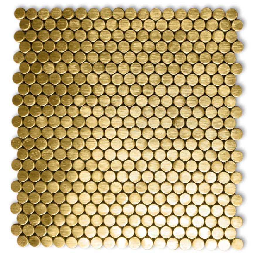 Aluminum Gold Hairline Finished Round Mosaic Tile