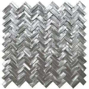 Aluminium 3D Herringbone Metal Mosaic Tile – Metallic Silver Finish